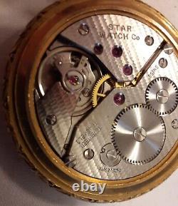 Alsta Star Watch Co Pocket Watch Goldtone Case 17 Jewels Full Sz Movement1960-70