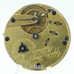 Antique 10S Appleton Tracy Pocket Watch Movement w Gold Balance Civil War Era