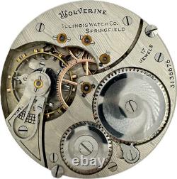 Antique 16S Illinois Wolverine Mechanical Pocket Watch Movement Grade 604 USA