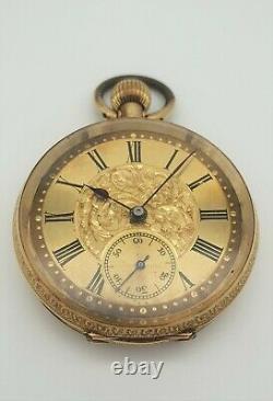 Antique 18CT Hallmarked Gold Ladies Fob Watch Swiss Movement 40.74G 35mm