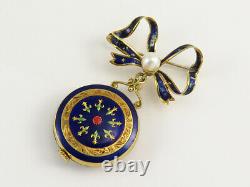 Antique 18k Solid Gold Blue Enamel Ladies Pocket Watch Pin UT630 Movement