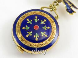 Antique 18k Solid Gold Blue Enamel Ladies Pocket Watch Pin UT630 Movement