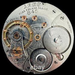 Antique 18s 1904 Waltham 21 Jewel Railroad Pocket Watch Movement 845 USA