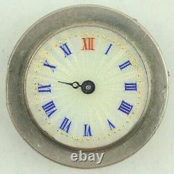 Antique 22.2mm Pocket Watch Movement High Grade Guilloche Enamel & Silver Dial