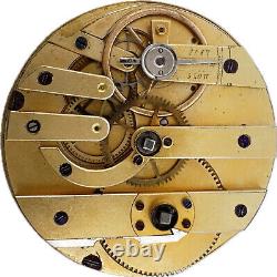 Antique 34mm Key Wind Cylinder Escapement Pocket Watch Movement w Gold Dial