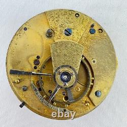 Antique 46mm Unsigned English Key Wind Fusee Pocket Watch Movement w Silver Dial