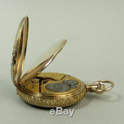 Antique 9 Ct Gold Ornate Full Hunter Elgin Movement Pocket Watch In G. W. O. C1900