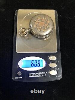 Antique Coin Silver Pocket Watch Case-Gold Accents-Crown Mark-Atlas Movement