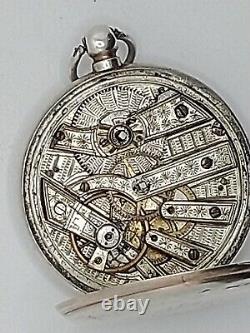 Antique Completely Hand Engraved Parts Movement 800 Silver Pocket Watch 46mm