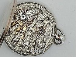 Antique Completely Hand Engraved Parts Movement 800 Silver Pocket Watch 46mm