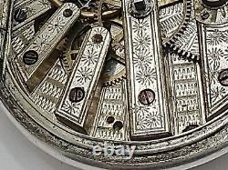 Antique Completely Hand Engraved Parts Movement 800 Silver Pocket Watch 46mm