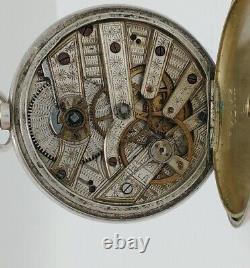 Antique Completely Hand Engraved Parts Movement 800 Silver Pocket Watch 46mm