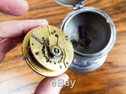 Antique English Pocket Watch On Cherub Stand Silvered Face Fusee Movement 19th C