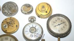 Antique Estate-Found Lot of 14 Pocket Watch Movements for parts