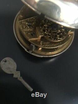 Antique Fusee Movement Pocket Watch lovely Enamel Face and moon face second