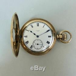 Antique Gold Plated Elgin 15 Jewel Movement Half Hunter Pocket Watch C. 1920 Gwo