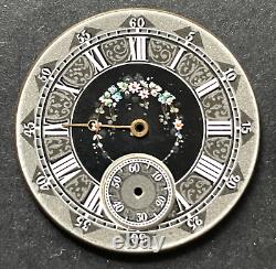 Antique High Grade Pocket Watch Movement Good Balance Unique Black Dial Deco