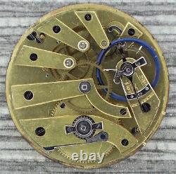 Antique Key Wind Pocket Watch Movement + Blued Steel Balance & Breguet Shock Sys
