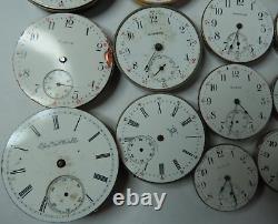 Antique Lot 28 Different Names & Sizes Pocket Watch Elgin Waltham Movement Parts