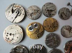 Antique Lot 28 Different Names & Sizes Pocket Watch Elgin Waltham Movement Parts