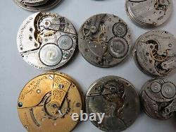 Antique Lot 28 Different Names & Sizes Pocket Watch Elgin Waltham Movement Parts