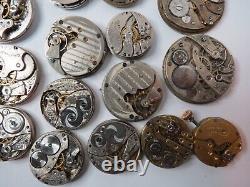 Antique Lot 28 Different Names & Sizes Pocket Watch Elgin Waltham Movement Parts