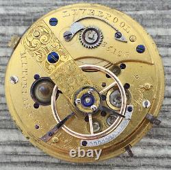 Antique M. I. Tobias Key Wind Fusee Pocket Watch Movement + Diamond Cap Jewel