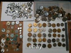 Antique POCKET WATCH MOVEMENTS LOT parts repair OPEN FACE BANDS CRYSTAL