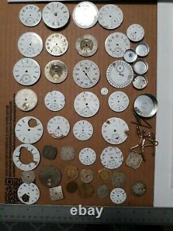 Antique POCKET WATCH MOVEMENTS LOT parts repair OPEN FACE BANDS CRYSTAL