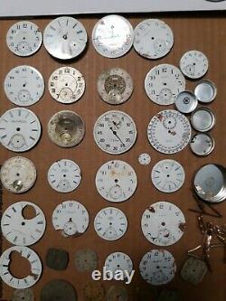 Antique POCKET WATCH MOVEMENTS LOT parts repair OPEN FACE BANDS CRYSTAL