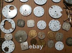 Antique POCKET WATCH MOVEMENTS LOT parts repair OPEN FACE BANDS CRYSTAL