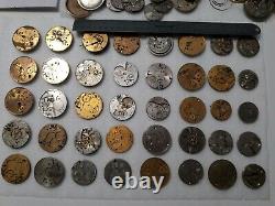 Antique POCKET WATCH MOVEMENTS LOT parts repair OPEN FACE BANDS CRYSTAL