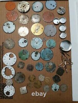 Antique POCKET WATCH MOVEMENTS LOT parts repair OPEN FACE BANDS CRYSTAL