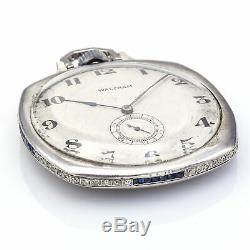 Antique Platinum Diamond and Sapphire Waltham Pocket Watch With Ruby Movement