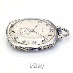 Antique Platinum Diamond and Sapphire Waltham Pocket Watch With Ruby Movement