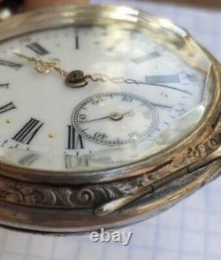 Antique Pocket Watch Mechanical Swiss Silver 800 Open Face Men Rare Old 19th