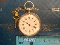Antique Pocket Watch Mechanical Swiss Silver Fisherman Key Chain Rare Old 19th