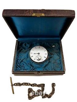 Antique Pocket Watch Movement for parts/repair with Case & Chain