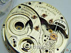 Antique Pocket watch movement parts 23 jewel 12s Lord Elgin grade 194 circa 1906