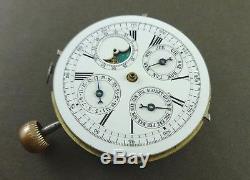 Antique QUARTER REPEATER Chronometer Triple Date & Moon Phases Movement & Dial