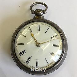 Antique Solid Silver Pair Cased Verge Fusee Movement Pocket Watch Unsigned 1837
