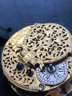 Antique Verge Fusee Pocket Watch Movement With Egyptian Pillars