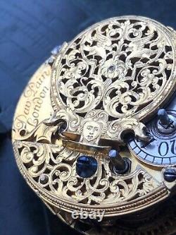 Antique Verge Fusee Pocket Watch Movement With Egyptian Pillars