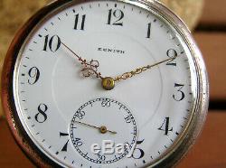 Antique Zenith Pocket Watch Grand Prix Swiss High Grade Movement Silver Case