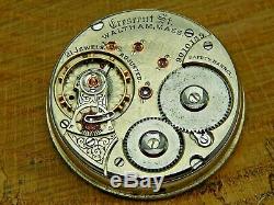 Antique pocket watch movement Waltham Crescent st 18 Size 21 jewel good balance