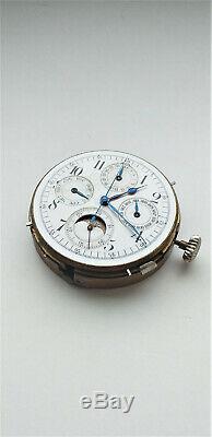 Antique quarter repeater chronograph moon phase-calendar pocket watch movement