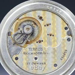 BIG 1907 Rockford 17 Jewel Pocket Watch Two Tone Movement Large 18s Roman Nums