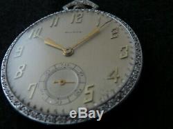 BULOVA PLATINUM DIAMOND POCKET WATCH HIGH GRADE MOVEMENT SUPERB VINTAGE 1950's