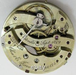 C E Jacot 26575 pocket watch 15 jewels movement for parts. Fit Hunting case