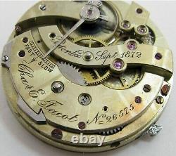 C E Jacot 26575 pocket watch 15 jewels movement for parts. Fit Hunting case